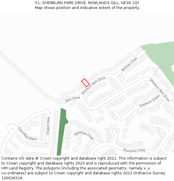 51, SHERBURN PARK DRIVE, ROWLANDS GILL, NE39 1QY: Location map and indicative extent of plot