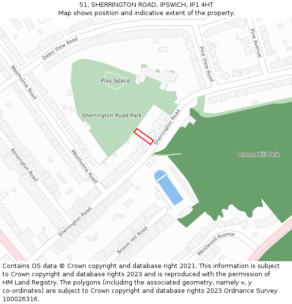 51, SHERRINGTON ROAD, IPSWICH, IP1 4HT: Location map and indicative extent of plot