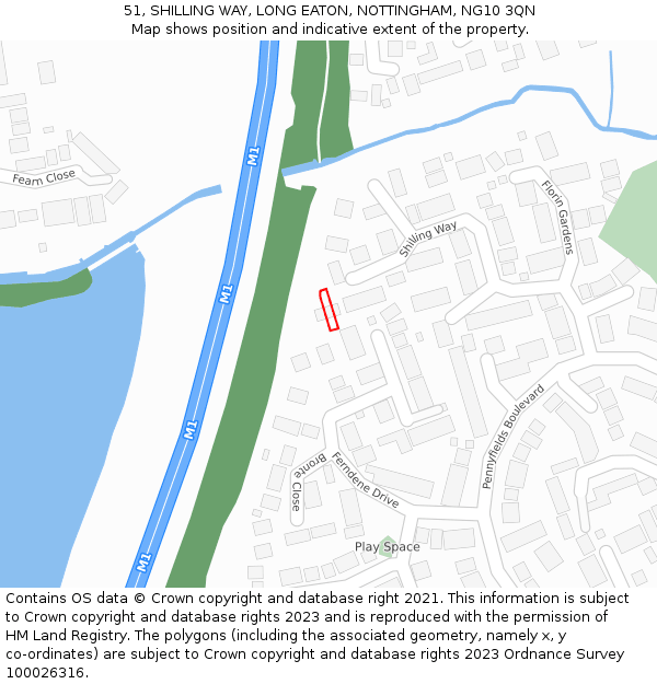 51, SHILLING WAY, LONG EATON, NOTTINGHAM, NG10 3QN: Location map and indicative extent of plot