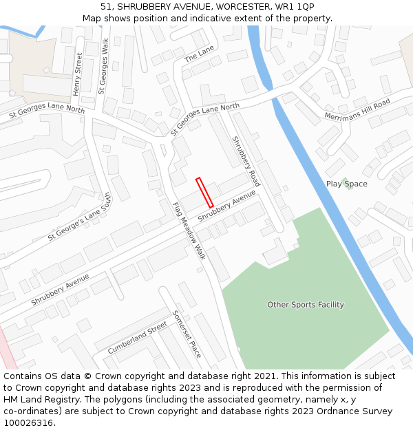 51, SHRUBBERY AVENUE, WORCESTER, WR1 1QP: Location map and indicative extent of plot