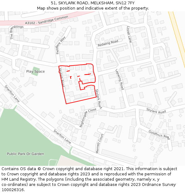 51, SKYLARK ROAD, MELKSHAM, SN12 7FY: Location map and indicative extent of plot