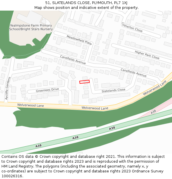 51, SLATELANDS CLOSE, PLYMOUTH, PL7 1XJ: Location map and indicative extent of plot