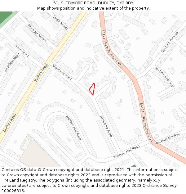 51, SLEDMORE ROAD, DUDLEY, DY2 8DY: Location map and indicative extent of plot