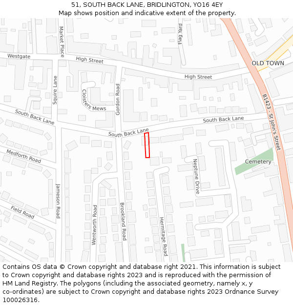 51, SOUTH BACK LANE, BRIDLINGTON, YO16 4EY: Location map and indicative extent of plot