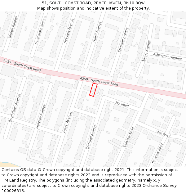 51, SOUTH COAST ROAD, PEACEHAVEN, BN10 8QW: Location map and indicative extent of plot