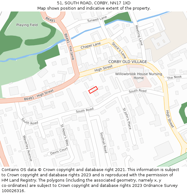 51, SOUTH ROAD, CORBY, NN17 1XD: Location map and indicative extent of plot