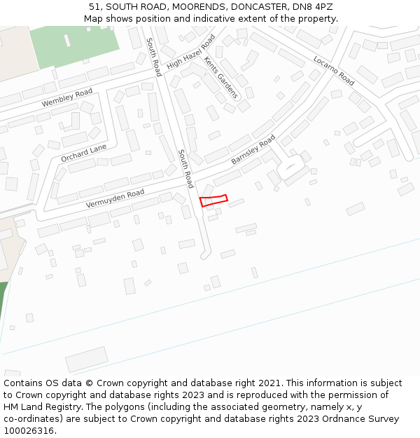 51, SOUTH ROAD, MOORENDS, DONCASTER, DN8 4PZ: Location map and indicative extent of plot