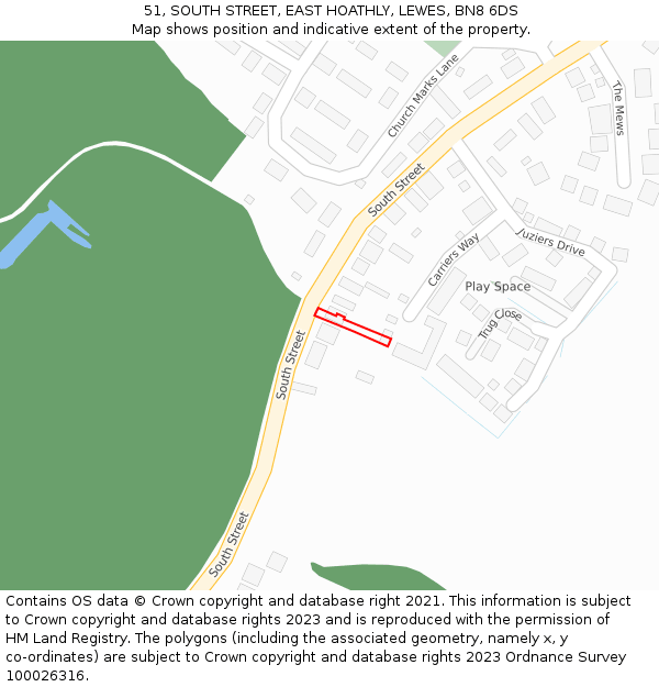 51, SOUTH STREET, EAST HOATHLY, LEWES, BN8 6DS: Location map and indicative extent of plot