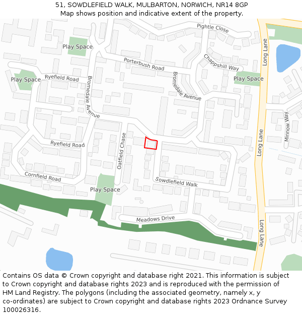 51, SOWDLEFIELD WALK, MULBARTON, NORWICH, NR14 8GP: Location map and indicative extent of plot