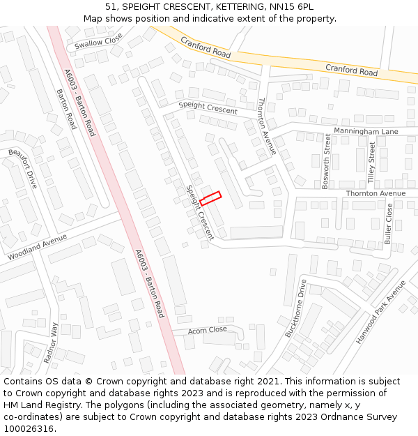 51, SPEIGHT CRESCENT, KETTERING, NN15 6PL: Location map and indicative extent of plot