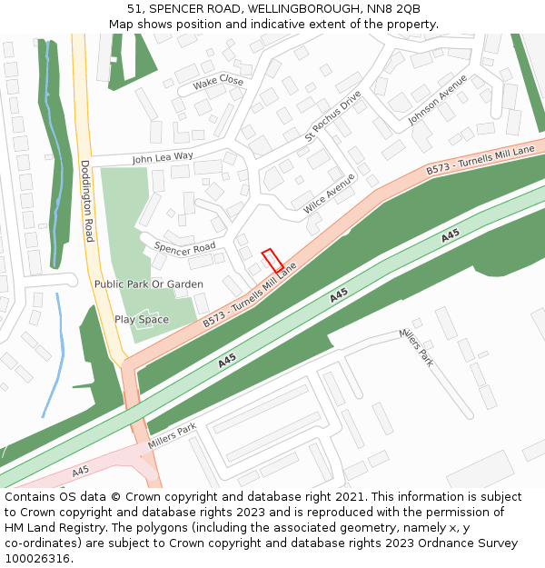 51, SPENCER ROAD, WELLINGBOROUGH, NN8 2QB: Location map and indicative extent of plot