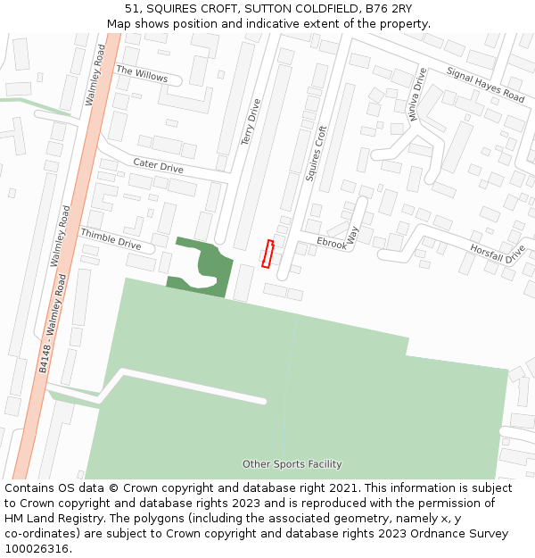 51, SQUIRES CROFT, SUTTON COLDFIELD, B76 2RY: Location map and indicative extent of plot