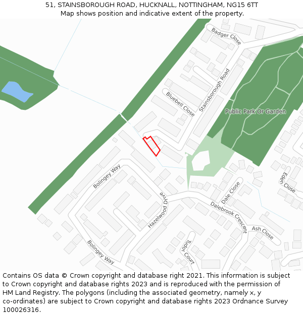 51, STAINSBOROUGH ROAD, HUCKNALL, NOTTINGHAM, NG15 6TT: Location map and indicative extent of plot