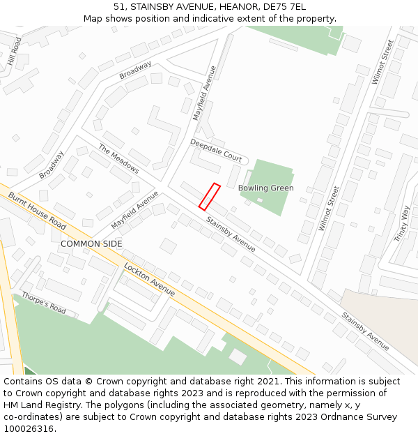 51, STAINSBY AVENUE, HEANOR, DE75 7EL: Location map and indicative extent of plot