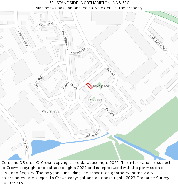 51, STANDSIDE, NORTHAMPTON, NN5 5FG: Location map and indicative extent of plot