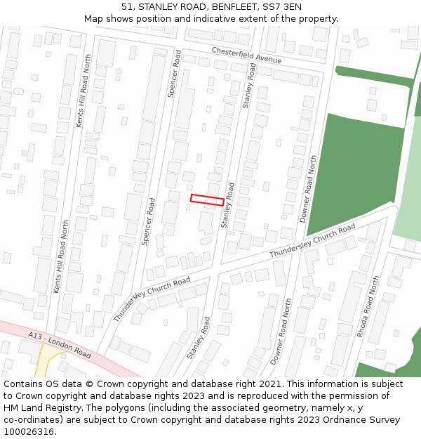 51, STANLEY ROAD, BENFLEET, SS7 3EN: Location map and indicative extent of plot