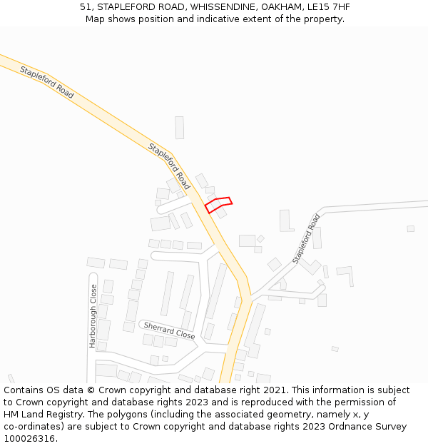 51, STAPLEFORD ROAD, WHISSENDINE, OAKHAM, LE15 7HF: Location map and indicative extent of plot