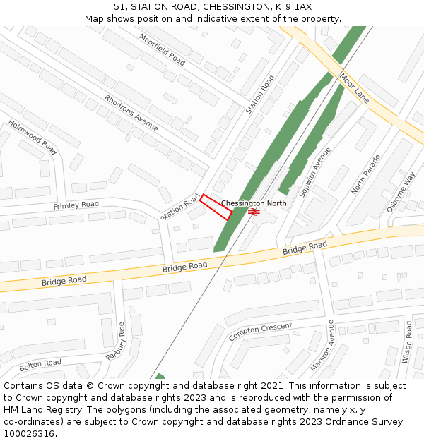 51, STATION ROAD, CHESSINGTON, KT9 1AX: Location map and indicative extent of plot