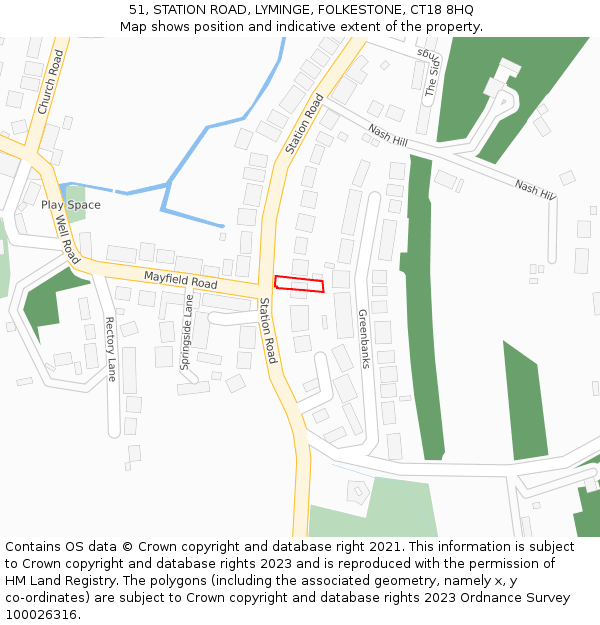 51, STATION ROAD, LYMINGE, FOLKESTONE, CT18 8HQ: Location map and indicative extent of plot