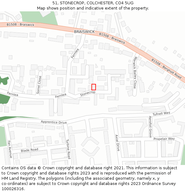 51, STONECROP, COLCHESTER, CO4 5UG: Location map and indicative extent of plot