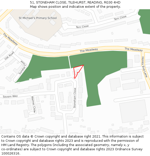 51, STONEHAM CLOSE, TILEHURST, READING, RG30 4HD: Location map and indicative extent of plot