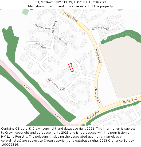51, STRAWBERRY FIELDS, HAVERHILL, CB9 9DR: Location map and indicative extent of plot