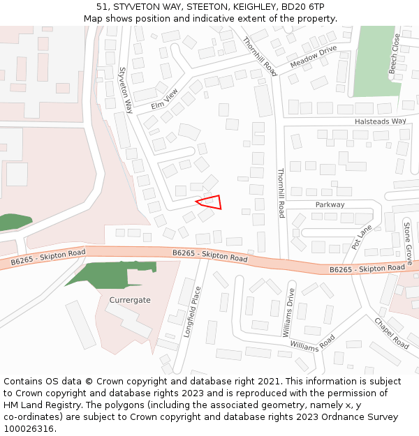 51, STYVETON WAY, STEETON, KEIGHLEY, BD20 6TP: Location map and indicative extent of plot