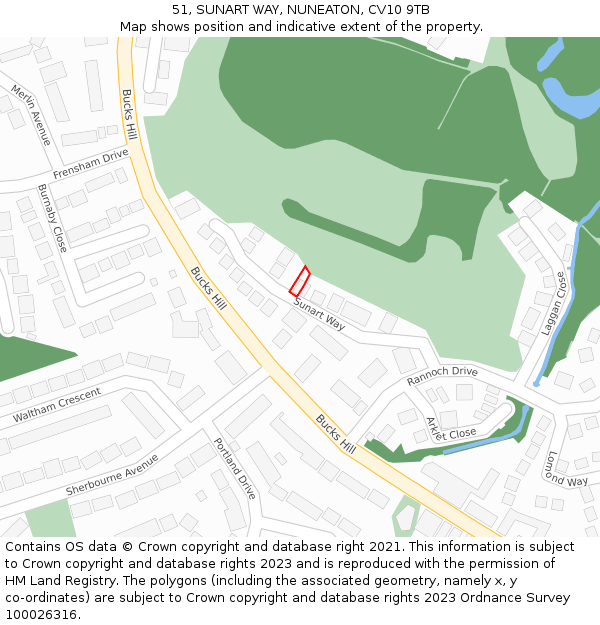 51, SUNART WAY, NUNEATON, CV10 9TB: Location map and indicative extent of plot