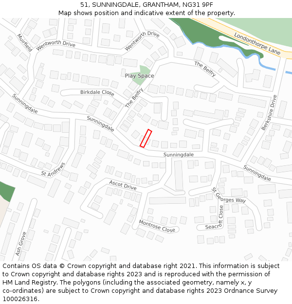 51, SUNNINGDALE, GRANTHAM, NG31 9PF: Location map and indicative extent of plot