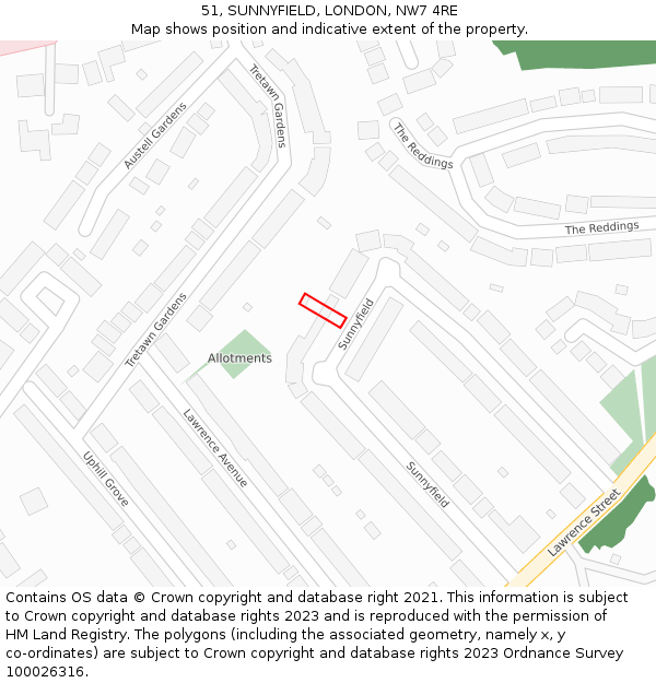 51, SUNNYFIELD, LONDON, NW7 4RE: Location map and indicative extent of plot