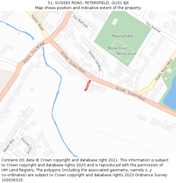 51, SUSSEX ROAD, PETERSFIELD, GU31 4JX: Location map and indicative extent of plot