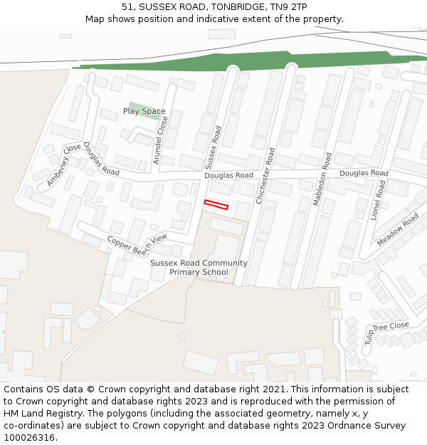 51, SUSSEX ROAD, TONBRIDGE, TN9 2TP: Location map and indicative extent of plot