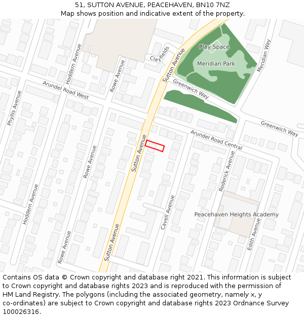 51, SUTTON AVENUE, PEACEHAVEN, BN10 7NZ: Location map and indicative extent of plot