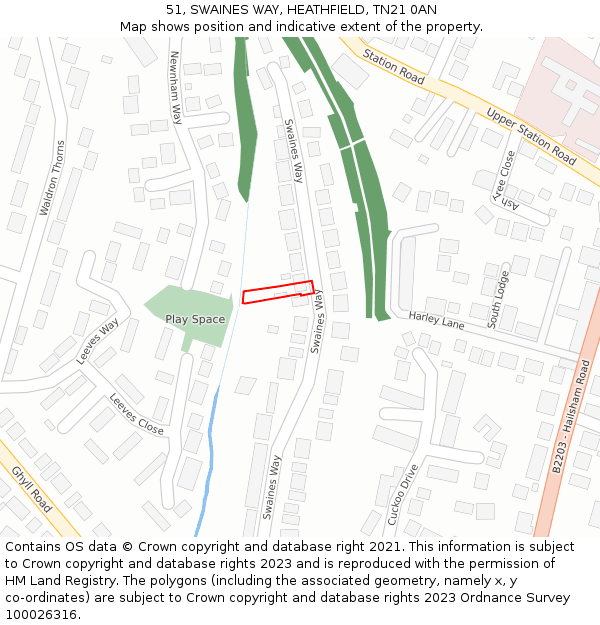 51, SWAINES WAY, HEATHFIELD, TN21 0AN: Location map and indicative extent of plot