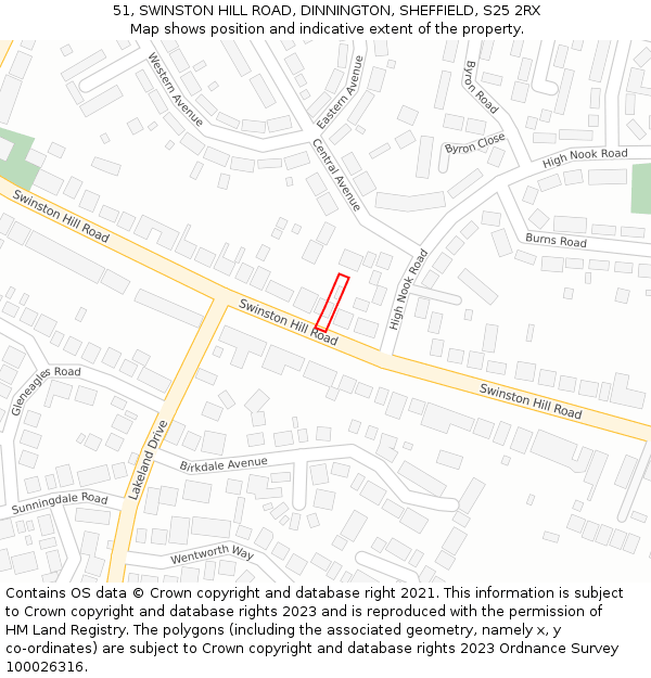 51, SWINSTON HILL ROAD, DINNINGTON, SHEFFIELD, S25 2RX: Location map and indicative extent of plot