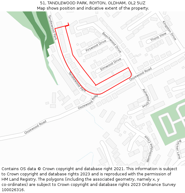 51, TANDLEWOOD PARK, ROYTON, OLDHAM, OL2 5UZ: Location map and indicative extent of plot