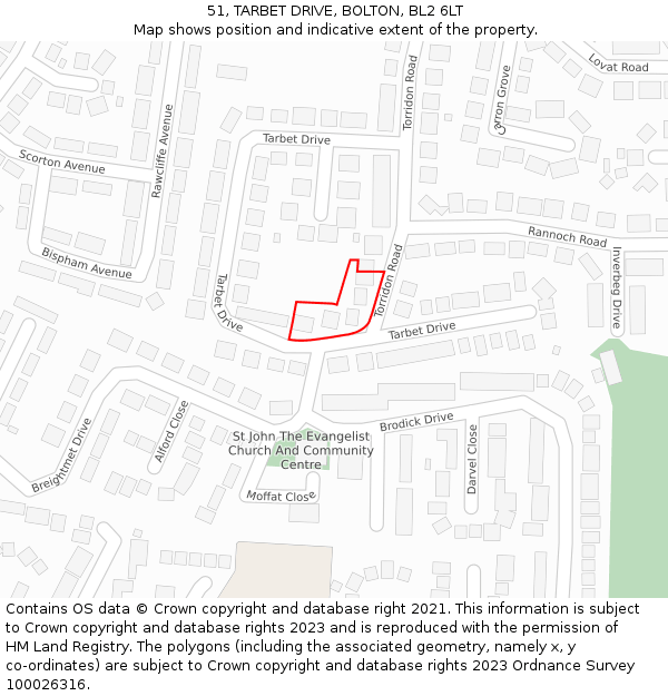 51, TARBET DRIVE, BOLTON, BL2 6LT: Location map and indicative extent of plot