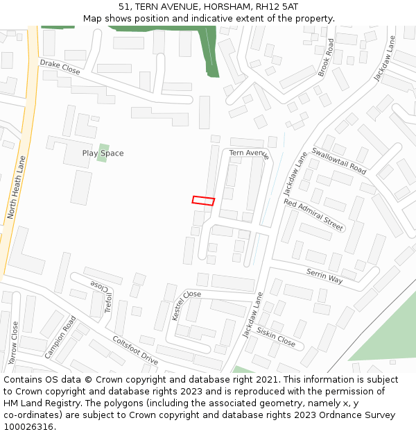 51, TERN AVENUE, HORSHAM, RH12 5AT: Location map and indicative extent of plot