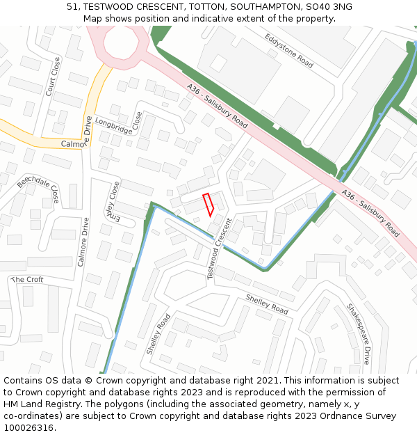 51, TESTWOOD CRESCENT, TOTTON, SOUTHAMPTON, SO40 3NG: Location map and indicative extent of plot