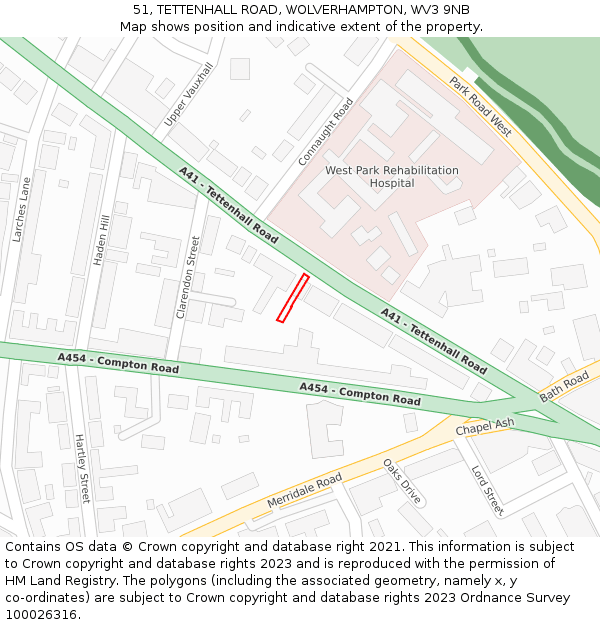 51, TETTENHALL ROAD, WOLVERHAMPTON, WV3 9NB: Location map and indicative extent of plot