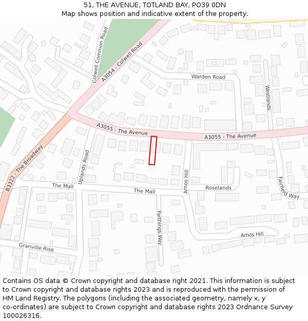 51, THE AVENUE, TOTLAND BAY, PO39 0DN: Location map and indicative extent of plot