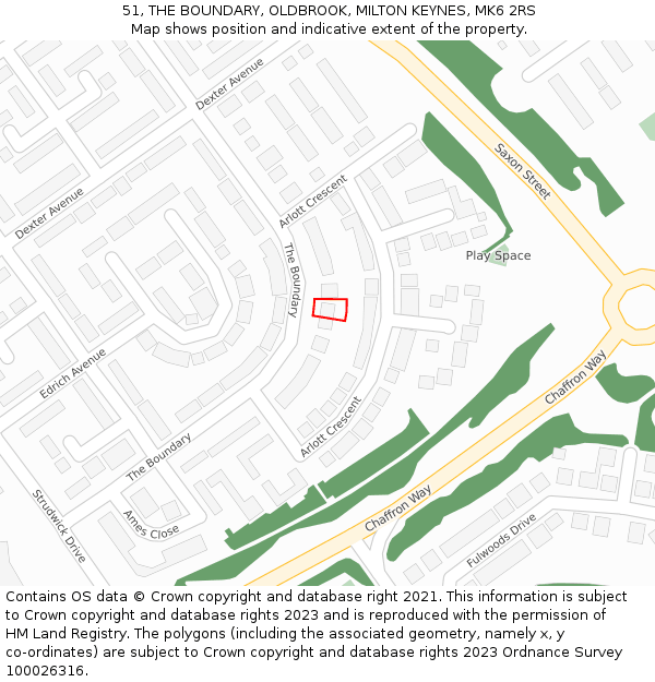 51, THE BOUNDARY, OLDBROOK, MILTON KEYNES, MK6 2RS: Location map and indicative extent of plot