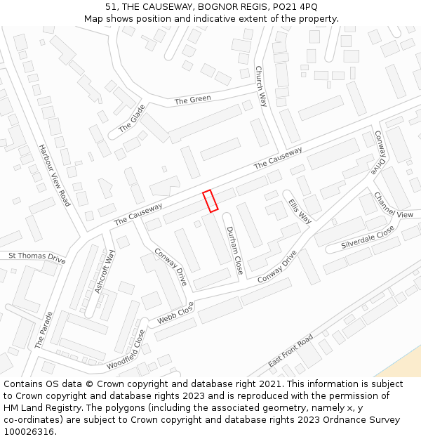 51, THE CAUSEWAY, BOGNOR REGIS, PO21 4PQ: Location map and indicative extent of plot