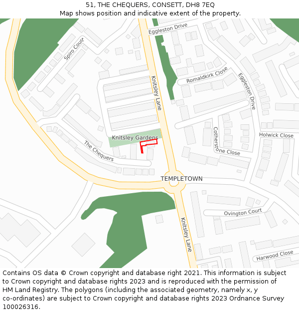 51, THE CHEQUERS, CONSETT, DH8 7EQ: Location map and indicative extent of plot