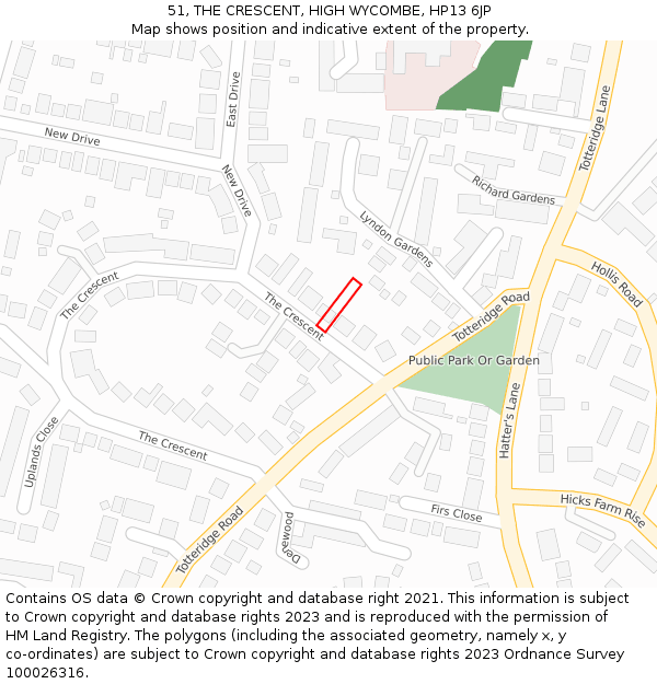 51, THE CRESCENT, HIGH WYCOMBE, HP13 6JP: Location map and indicative extent of plot