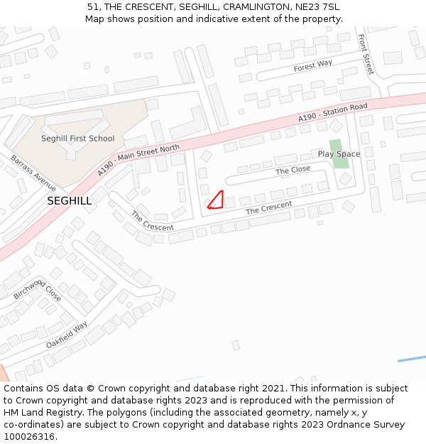 51, THE CRESCENT, SEGHILL, CRAMLINGTON, NE23 7SL: Location map and indicative extent of plot