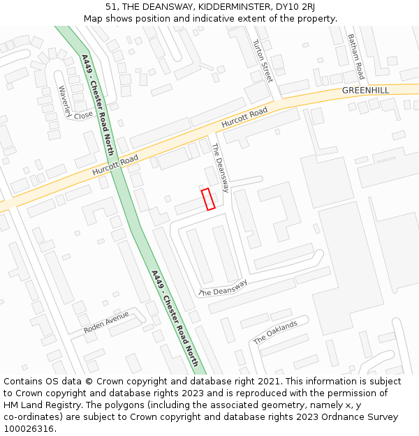 51, THE DEANSWAY, KIDDERMINSTER, DY10 2RJ: Location map and indicative extent of plot