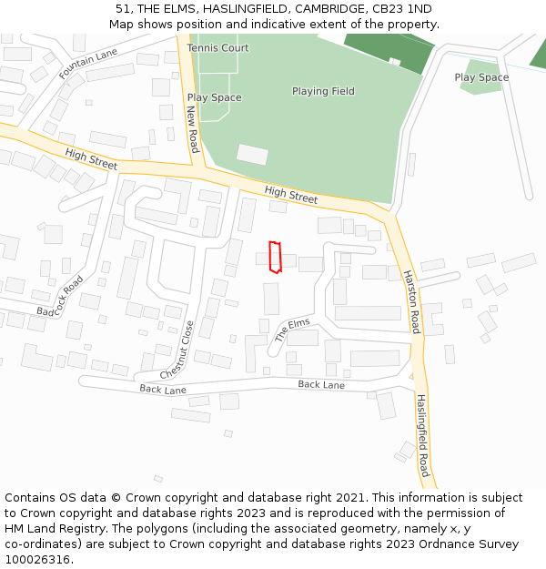 51, THE ELMS, HASLINGFIELD, CAMBRIDGE, CB23 1ND: Location map and indicative extent of plot