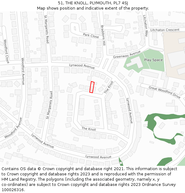 51, THE KNOLL, PLYMOUTH, PL7 4SJ: Location map and indicative extent of plot