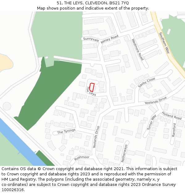 51, THE LEYS, CLEVEDON, BS21 7YQ: Location map and indicative extent of plot